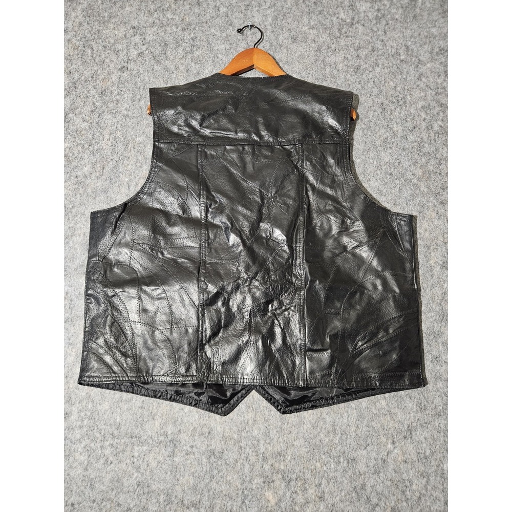Navarre Leather Company Mens Genuine Leather Black Biker Vest Size 2X - Picture 2 of 5